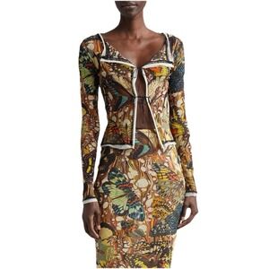 Jean Paul Gaultier Mesh Butterfly Bow Tie Print Cardigan Top Sz XS RARE